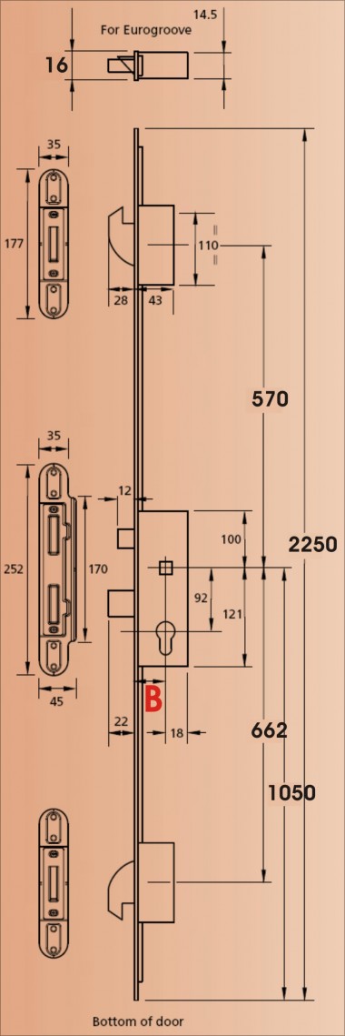 Multipoint lock for timber/composite doors