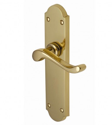 Shaped end scroll lever furniture - polished brass