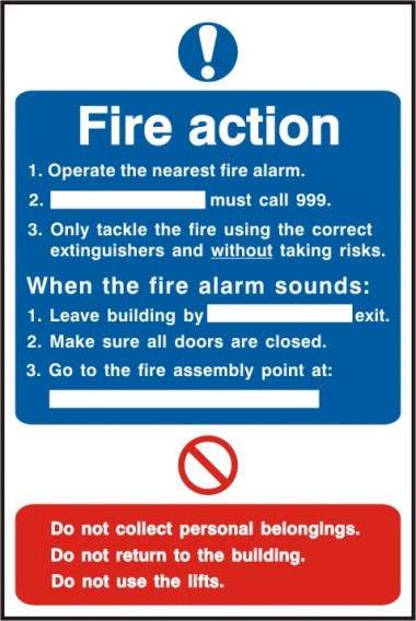 Fire action sign 200 x 300mm