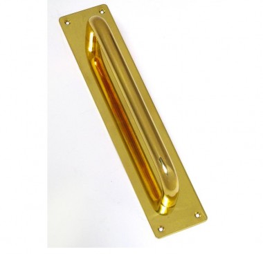 Pull handle on plate - polished brass